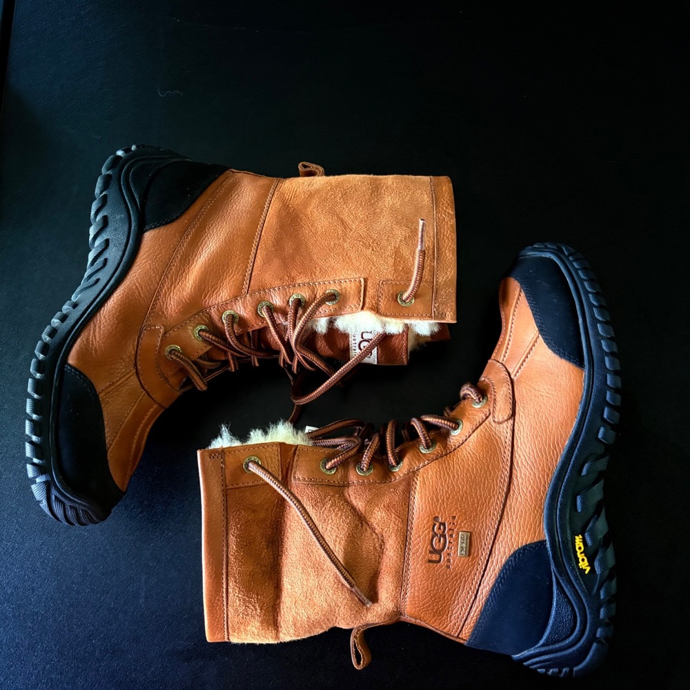 Ugg Adirondack snow Boots leather lambs wool ski boots winter size 9 chestnut - Picture 4 of 11